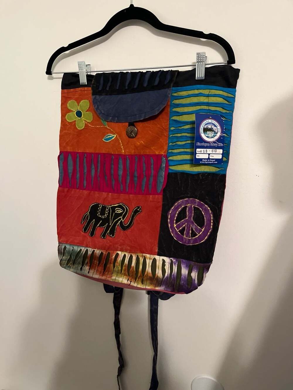Himalayan Group Inc. Patchwork Elephant Peace Sign Backpack Made in Nepal Style